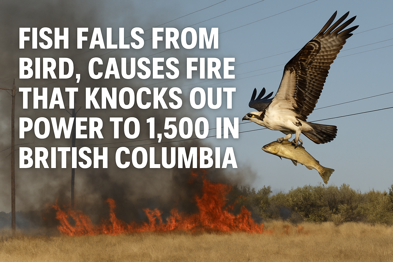 fish fire in Canada, bird drops fish, Ashcroft fire news, power outage news, strange fire stories, osprey accident, fire caused by fish