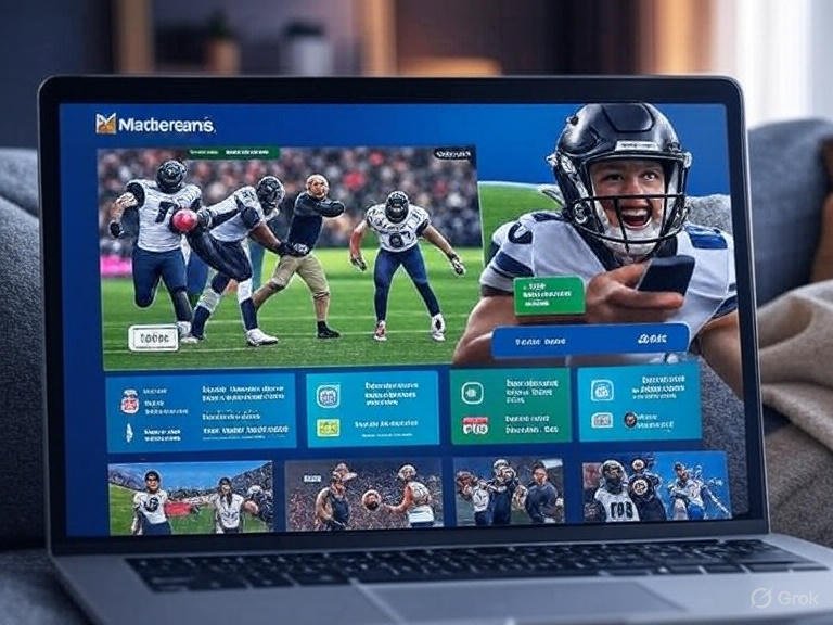 Mutstreams laptop streaming NFL, fan excited