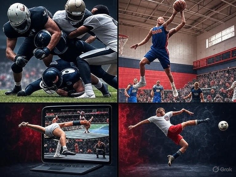 Mutstreams collage: NFL, NBA, UFC, soccer on devices